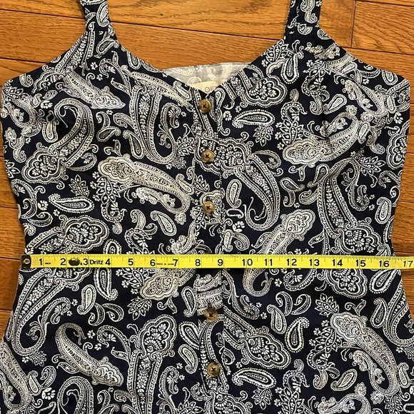 LOFT Navy & White Paisley Linen Dress Size 6 - Picture 7 of 16